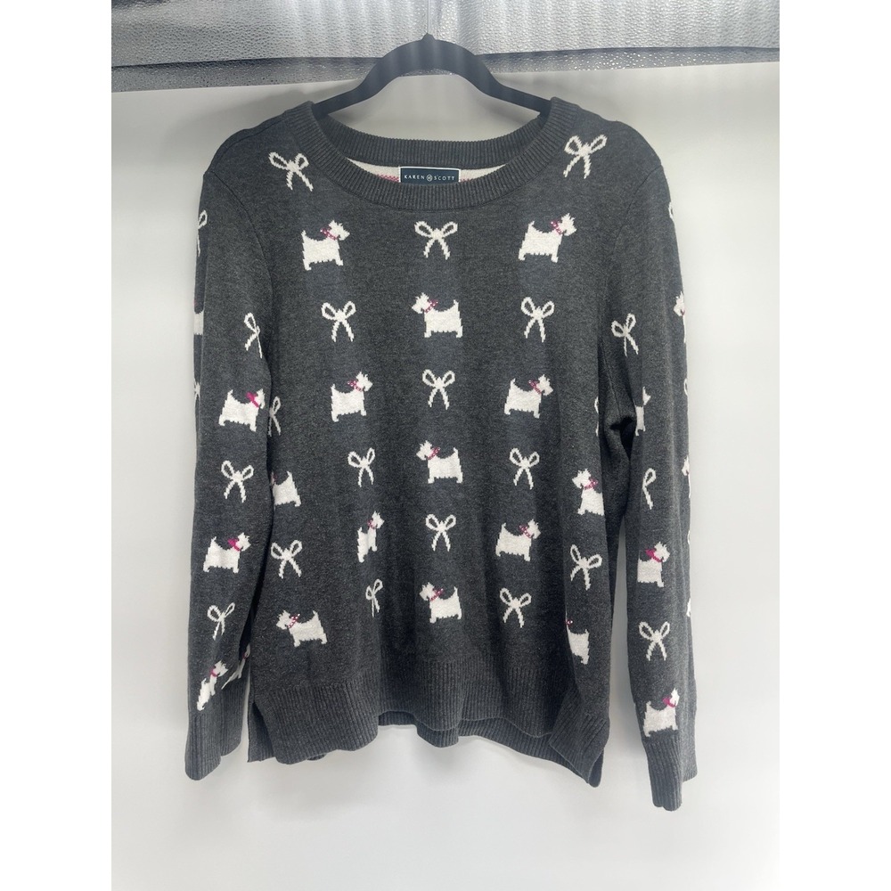 Karen Scott Scottish Terrier & Bows Black Printed Women's Whimsy Sweater L‎